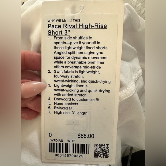 NWT Lululemon Pace Rival High-Rise Shorts 3” -White | Size 0 Summer 2025 Release - Picture 9 of 10
